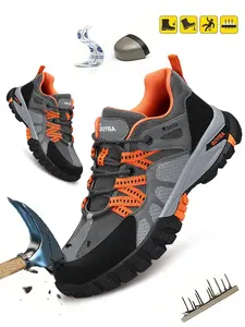 Men's Casual Colorblock Lace Up Low Top Safety Shoes, Walking Shoes, Breathable Lightweight Anti-spur Anti-crush Casual Safety Shoes, Construction Work Shoes, Work & Safety Footwear for Men
