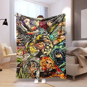 Demon SlayerAnime Print Flannel Throw Blanket Home Sofa Bedroom Dorm Couch Office Car Travel Blankets  Gift for Men Women Boys Girls