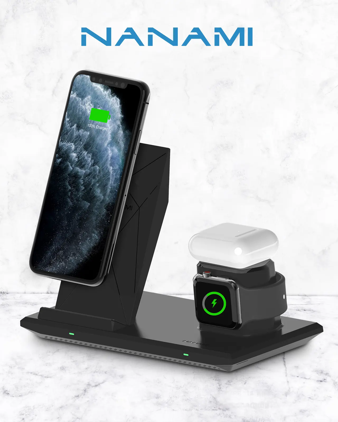 NANAMI HM003-Universal Compatibility 3 in 1 Wireless Charging Station for Apple & Samsung full range, Fast and intelligent  Charging  Magnetic Charger Rubber Smartphone Cellphone Electronic steam deck