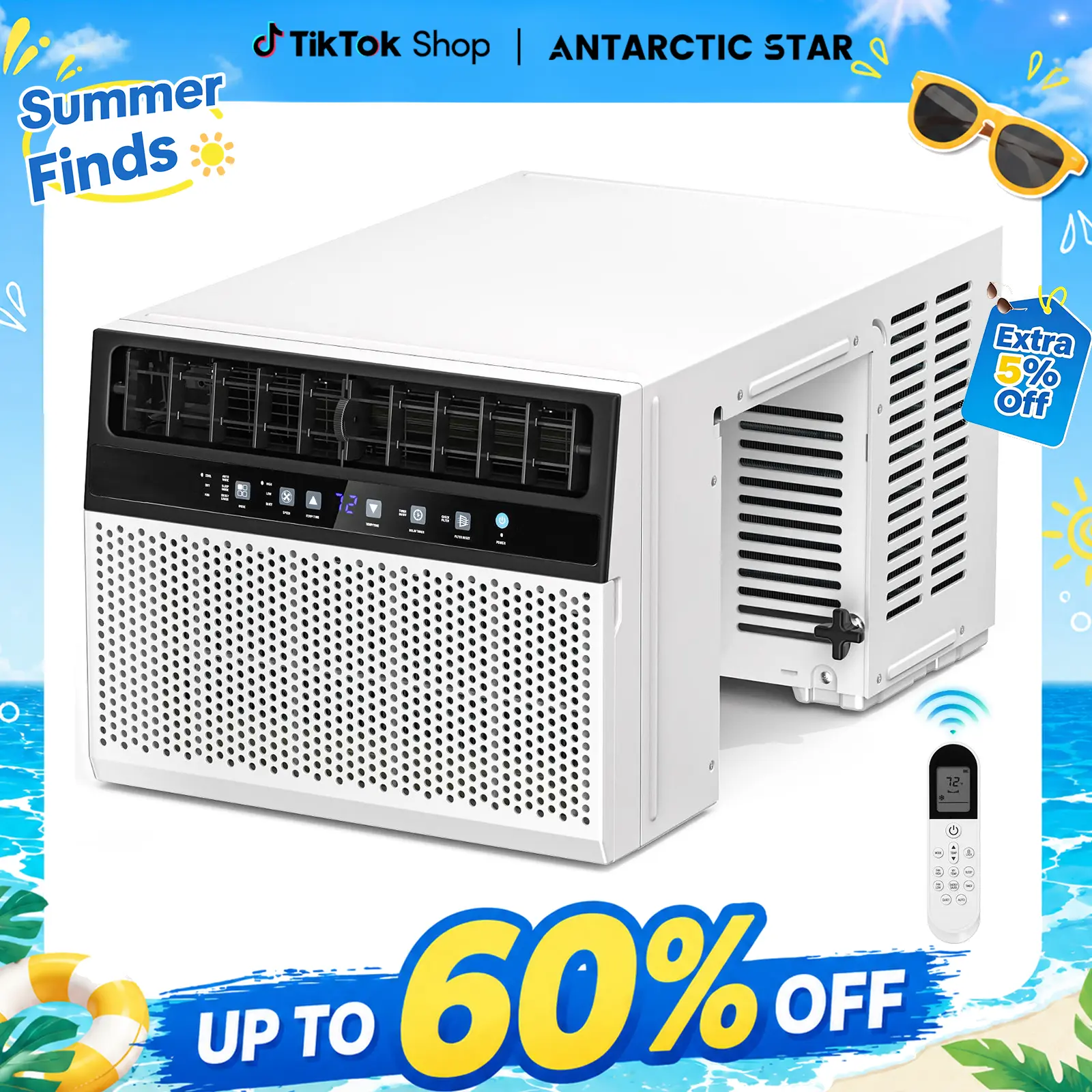 Antarctic Star 5,000-14,000 BTU Small Window Air Conditioner AC Unit Cools up to 350 Sq.Ft. with 7 Modes, Ultra-quiet Air Conditioner Window Unit with Remote Control, Easy to Install, Energy Saving, White