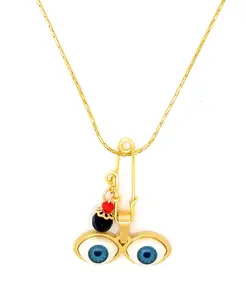 14kt GP Eyes Of Saint Lucy, Lucky Charm, Evil Eye Protection, Gold Stainless Steel & 18" Necklace - Ojitos De Santa Lucia Azabache Para Proteccion Dije y Cadena 18"
