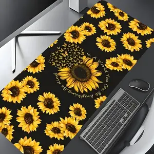 Boho Vibrant Sunflower Butterfly Design Large Gaming Mouse Pad,Aesthetic Desktop Drotection Pad,Washable Rubber Pad Non-Slip Lock Edge Multi-Size Mouse Pad,Desktop Accessory,Cute Desk Accessories,Suitable For Home Office,Good Gift for Family and Friends