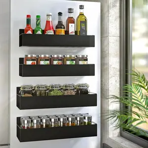 Set of 4 Magnetic Spice Racks with Hooks – Rustproof Metal Storage for Kitchen, Pantry & Fridge | Easy Magnetic Organization for Herbs, Spices & Drinks