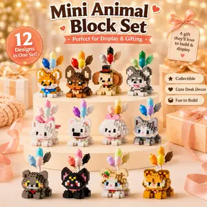 Balloon Pet Mini Brick Set, Cute Cat and Dog Micro Building Blocks, Kids Building Toys, DIY Animal Figures, Creative STEM Educational Toy, Assembly Puzzle Toy, Birthday Party Gift for Boys Girls Teens Adults, Colorful Balloon Pet Gift Idea, Child Toy Gift