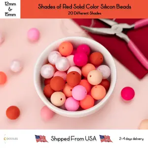 5pcs, Shades of Red Solid Color Silicone Beads Round Silicone Beads