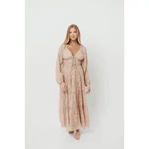 Elyse Maxi Dress in Beige Floral