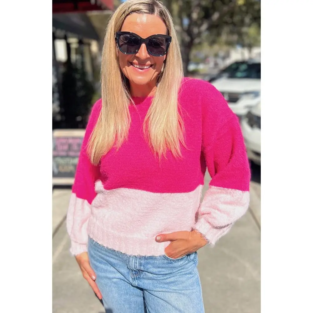 Colorblock Sweater Fuchsia