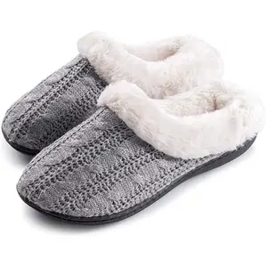 Roxoni Women’s Cable Knit Super Cozy Comfort Clog – Grey XX Large