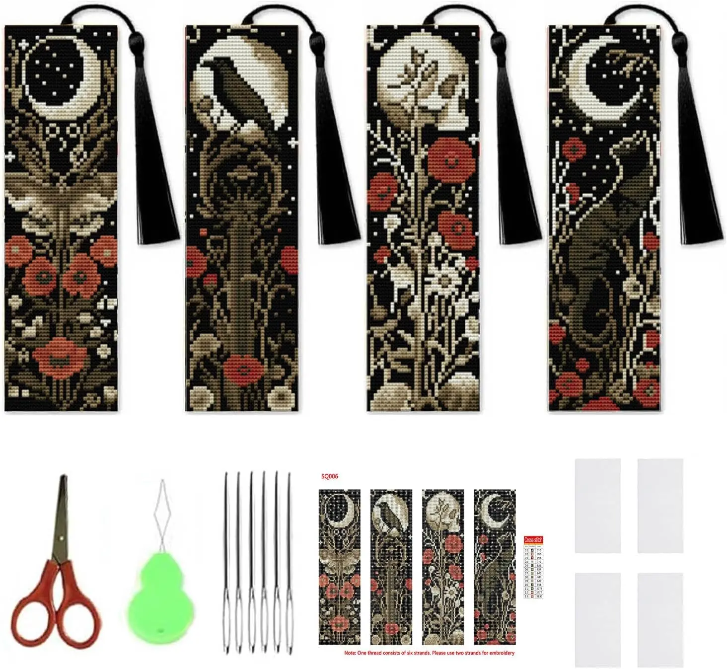 4 Pcs Flower Cross Stitch Bookmark Kit for Adult Beginners,Bohemia Moth Cross Stitch Kits 14 CT DIY Cross Stitch Kits Adult Stamped Bookmark Embroidery Bookmarks Kit