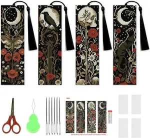 4 Pcs Flower Cross Stitch Bookmark Kit for Adult Beginners,Bohemia Moth Cross Stitch Kits 14 CT DIY Cross Stitch Kits Adult Stamped Bookmark Embroidery Bookmarks Kit