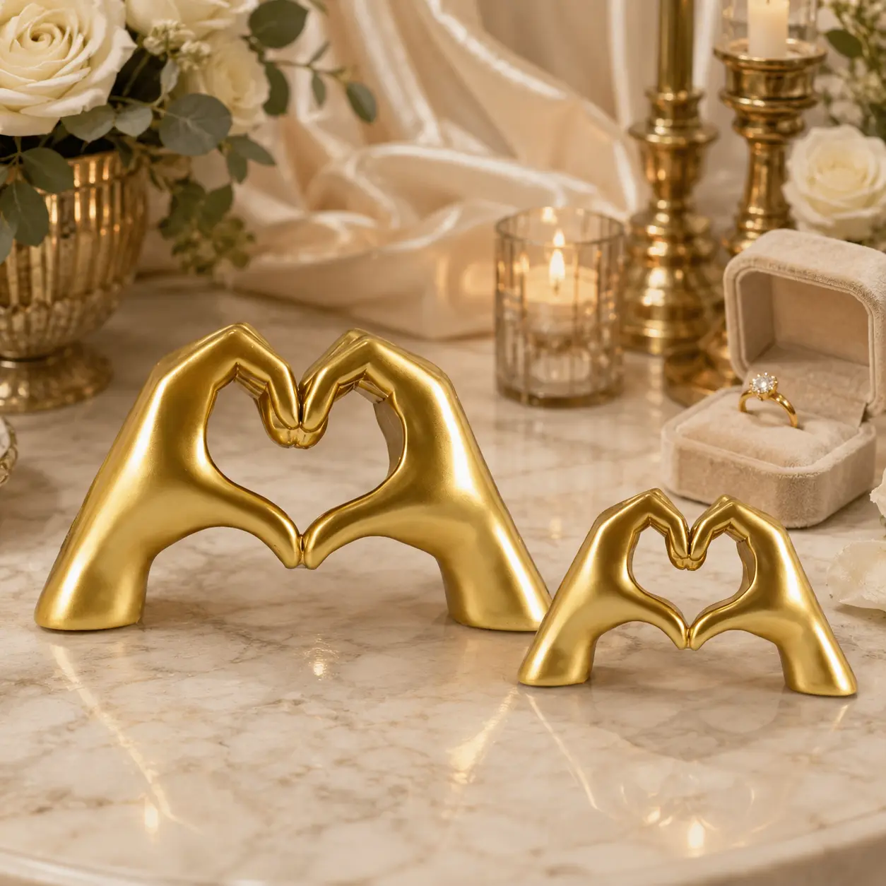 Gold Hand-Shaped Resin Sculpture Ornament, Small Modern Heart-Accent Decoration for Office Home Decor, Room Decor Accessory, Creative Gift for Boyfriend