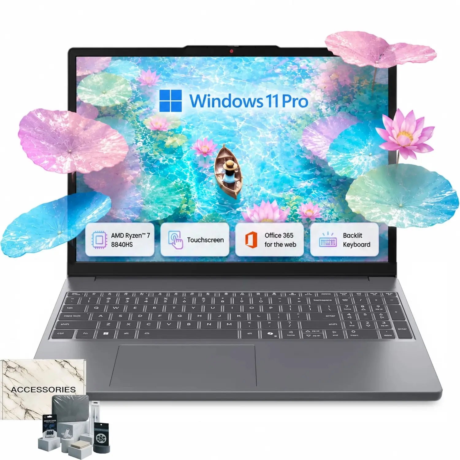 Lenovo IdeaPad Slim 3 15.3" Touchscreen Laptop, AMD Ryzen 7 8840HS, 16GB RAM, 512GB PCIe SSD, Wi-Fi 6, Backlit Keyboard, Webcam, Windows 11 Pro