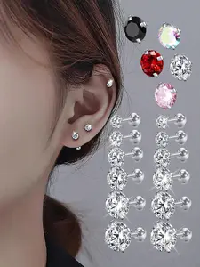 Elegant Stainless Steel Earrings Set, Cubic Zirconia Studs, Perfect Gift for Women, Diverse Options, Multiple Pairing, Daily Wear Body Jewelry Accessories