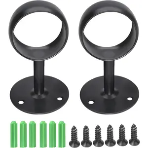 Ceiling Mount Curtain Rod Bracket 2 Pack, 2 Inch Stainless Steel Heavy Duty Flange Holders, Matte Black Closet Pole End Supports Socket for Shower, Home Decor with Matching Screws