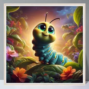 Baby Caterpillar 5D Diy Diamond Painting No Frame, Tool Kits Colorful Flower Field Full Round Drill Mosaic Insect Pattern Handmade Decor Holiday Gifts
