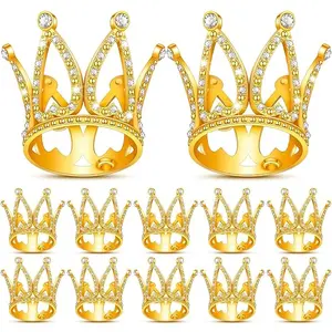 12 Pieces Mini Crowns for Flower Bouquets Mini Crown Cake Topper Coronitas Small Princess Cake Decoration for Women Lady Girl Bridal Wedding Baby Shower Birthday Party(Gold)
