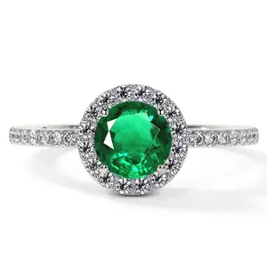 Classic Round Emerald Halo Ring with Prong Set Diamonds (1.05cttw)- REM001-6X6-AAA