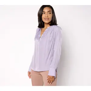 BEAUTIFUL by Lawrence Zarian Split V-Neck Pleat Detail Woven Blouse