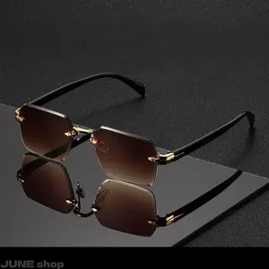 Retro Rectangle Rimless Sunglasses, Unisex Vintage Eyewear, Minimalist Luxury Style Shades, Classic Eye Ornament with Smooth Texture for Daily Commute Street Outing and Casual Outdoor Wearing