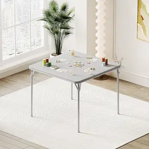Folding Table, 33.6 Inch Folding Card Table, Portable Square Folding Table with PU Soft Cushion,  Metal Foldable Table Suitable for Living Room, Office, Camping