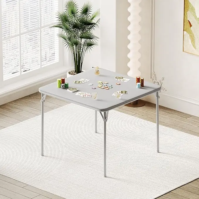 Folding Table, 33.6 Inch Folding Card Table, Portable Square Folding Table with PU Soft Cushion,  Metal Foldable Table Suitable for Living Room, Office, Camping