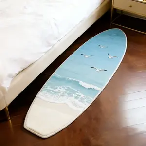 1pc Seagull Wave Pattern Bedside Strip Rug Personalized Surfboard Shape Living Room Sofa Plush Carpet Ins Style Seaside Scene Bedroom Decoration Carpet Fluffy and Soft Home Washable Lounge Floor Mat
