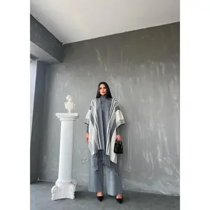 3 Piece Pancho Sweater Set - Grey