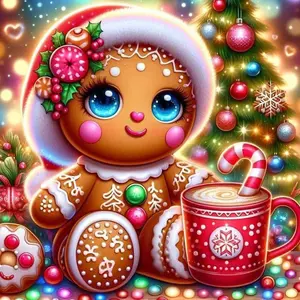 5D DIY Full Drill Round Diamond Painting Kit - Gingerbread Man, Christmas Tree, Candy Cup. Mosaic, Canvas - DIY Decorative Painting, Home Wall Decor, Perfect for Halloween and Christmas, Independence Day, Birthday and Anniversary Gifts, Handmade Gifts