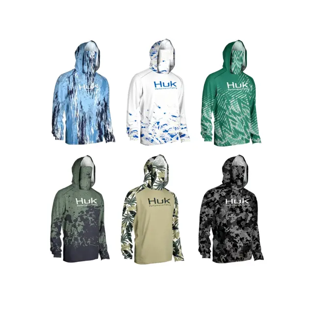 Men's Extra Large Fishing Hooded Jacket - 6-Piece Sports Style, Camouflage, Lightweight, Breathable, Sunscreen, Sweat-Wicking, Long-Sleeve, Jean-Inspired Rash Guard for Outdoor Hiking Camping