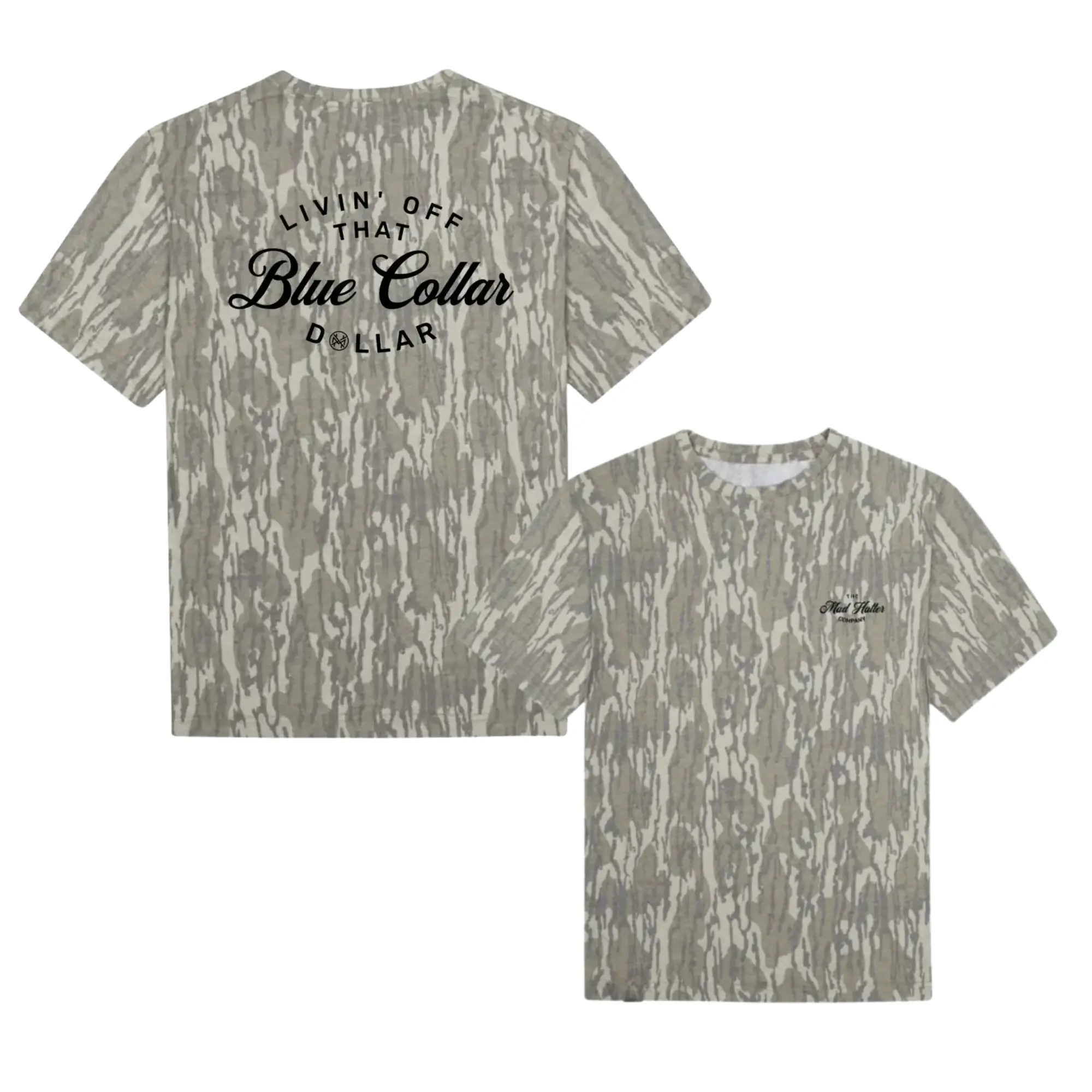 Mossy Oak Bottomland Blue Collar Dollar T-Shirt, Camo Graphic Tee, Oversized T-Shirt for Men & Women, Gift for Dad, Gift for Him
