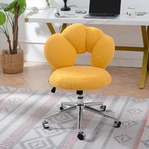 360° Swivel Height Adjustable Chair Teddy Fabric, Ergonomic Semi-Wrap Back, 4.3" Thick Cushion, 5 Casters, Home Office Study Bedroom, Seat 16.1"–19.3"（Yellow）