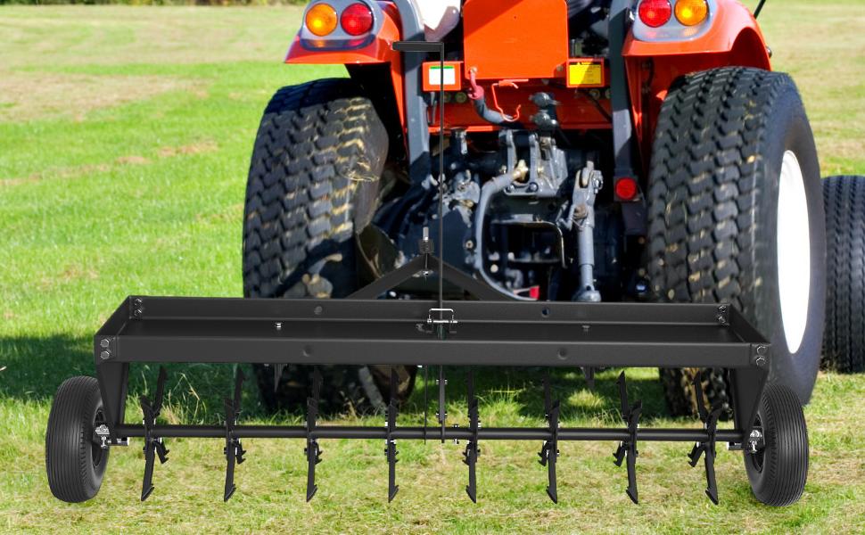 GARVEE Tow Behind Spike Aerator, 32 Inch Tow Behind Aerators with Durable Steel Tines Lawn Soil Penetrator with Extra-Wide Tow Bar for Lawn, Farm, Planting