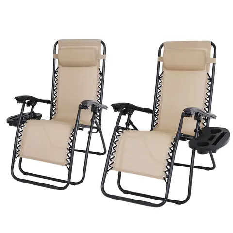 Segawe Set of 2 Adjustable Folding Outdoor Patio Sun Loungers - Ergonomic, Sturdy Metal Frame, 330lbs Capacity, Cup Holders, Fast Fold & Store, Ready-to-Use, Sunbathing Chaise Lounge, Beach-to-Patio Use, 34.6-60.6x33.1x31.3-42.5in Outdoor Furniture