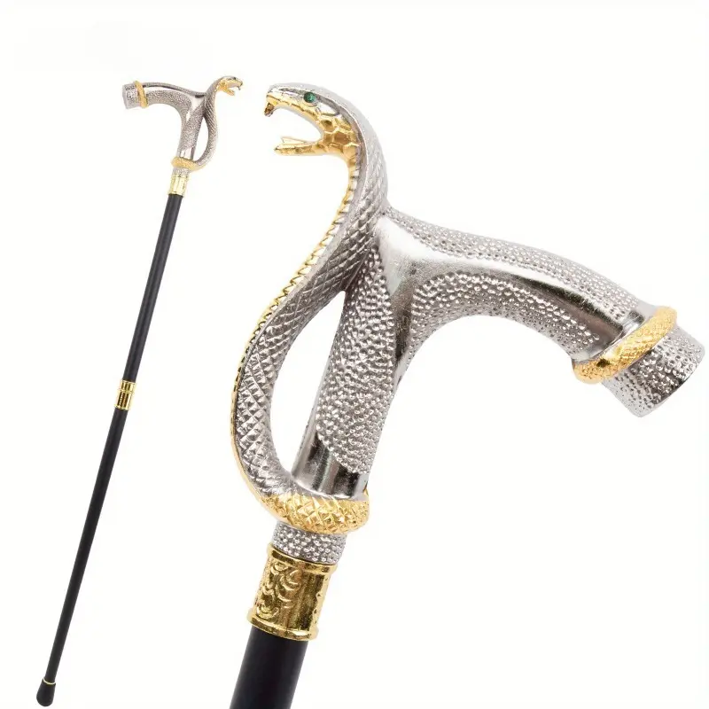 White and Golden Cobra Head Fashion Cane, Decorative Cane, Role-playing Retro Fashion Cane Scepter 36.61 Inches, Retro Walking Aid, Cool Aesthetics, Steampunk Style, Premium Cane, Stick, Fashion-forward User#SummerWins#DealsForYouDays#father'sdaygift