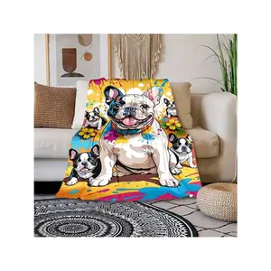 1pc Hawaiian French Bulldog Printed Blanket Is Stylish, Soft And Warm - Couches, Couches, Offices, Beds, Camping And Travel - A Versatile All Seasons, Birthday Mother's Day Size