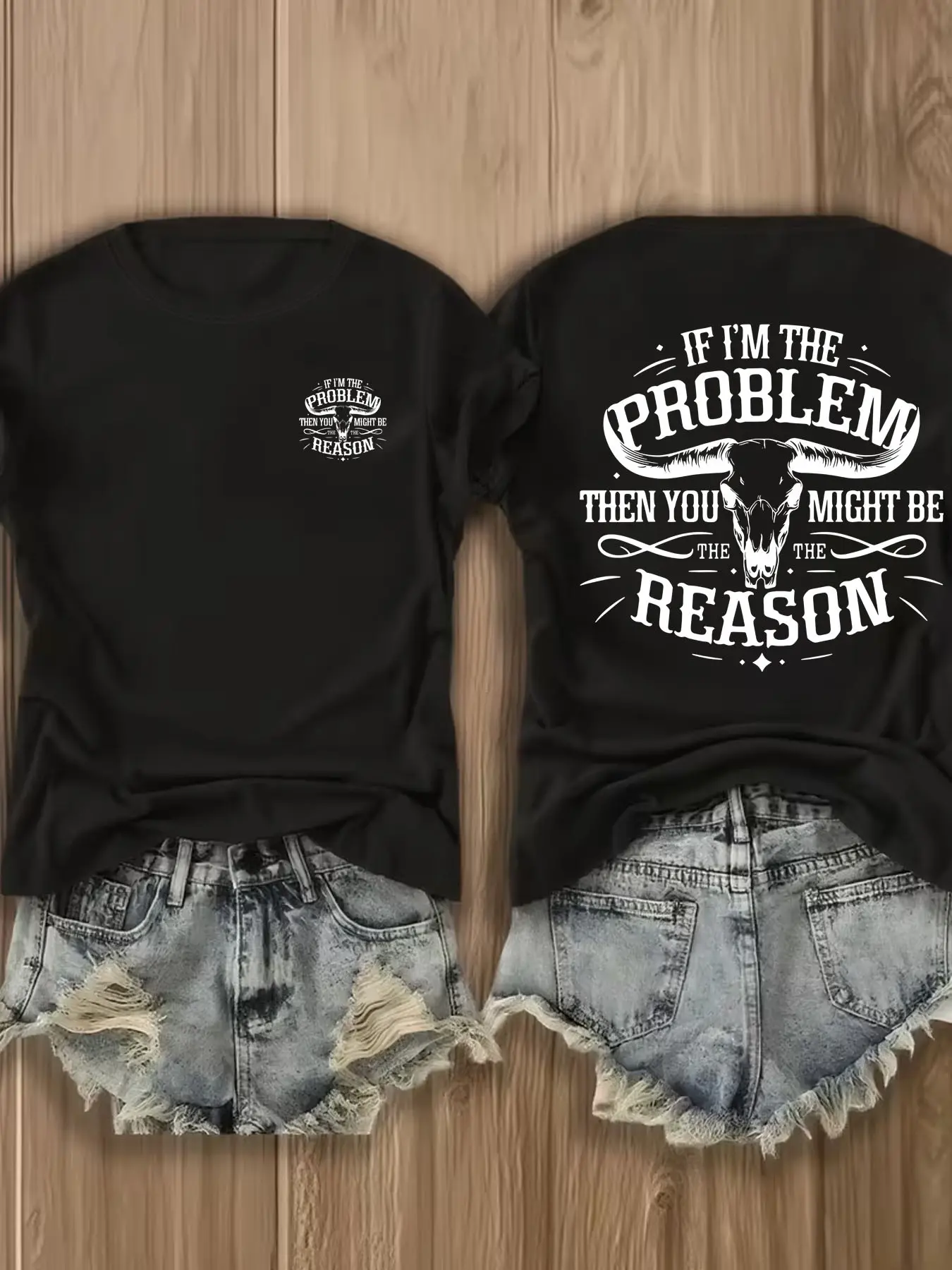 Women's Vintage Western-style Aesthetic Bull T-shirt, Fabrics, Short Sleeves, Unisex Relaxed Fit, Featuring Bold Cow Skull & Slogan Print, Comfortable Casual Fashion Streetwear Top Ideal for Rodeos & Street Style Outfits
