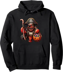 Halloween Lobster Pirate Eye Patch Candy Bag Spooky Pullover Hoodie - Randydavidmu Shop 45B0DH25XZJ5
