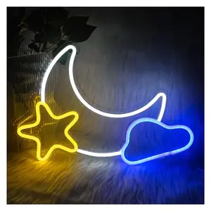 Moon Star Cloud Neon Sign Light Wall Art Decor For Kid's Room Party Home Bedroom Bar Club Lamp USB Powered 39cm×32cm