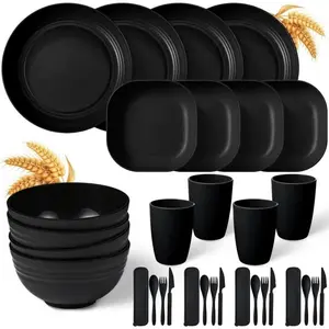 Reusable Tableware Set, Including Bowl, Plate, Cup, Spoon, Fork & Storage Box, Kitchen Cutlery Set for Home, Outdoor Picnic & Party