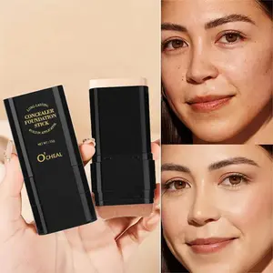 Powder Foundation Stick with Brush, Concealer FoundationHybrid, Quick Easy Application, Perfect for Beginners, OfficeCommute Makeup, Halloween & Christmas
