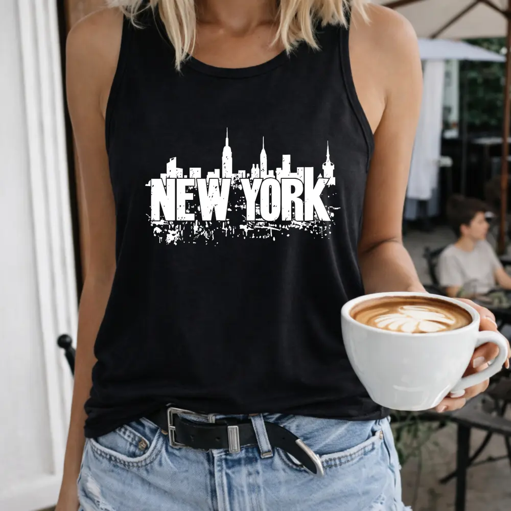 New York Skyline Cityscape Print Women's T-Shirt Crew-neck Sleeveless Vest Outdoor Casual Short Sleeve