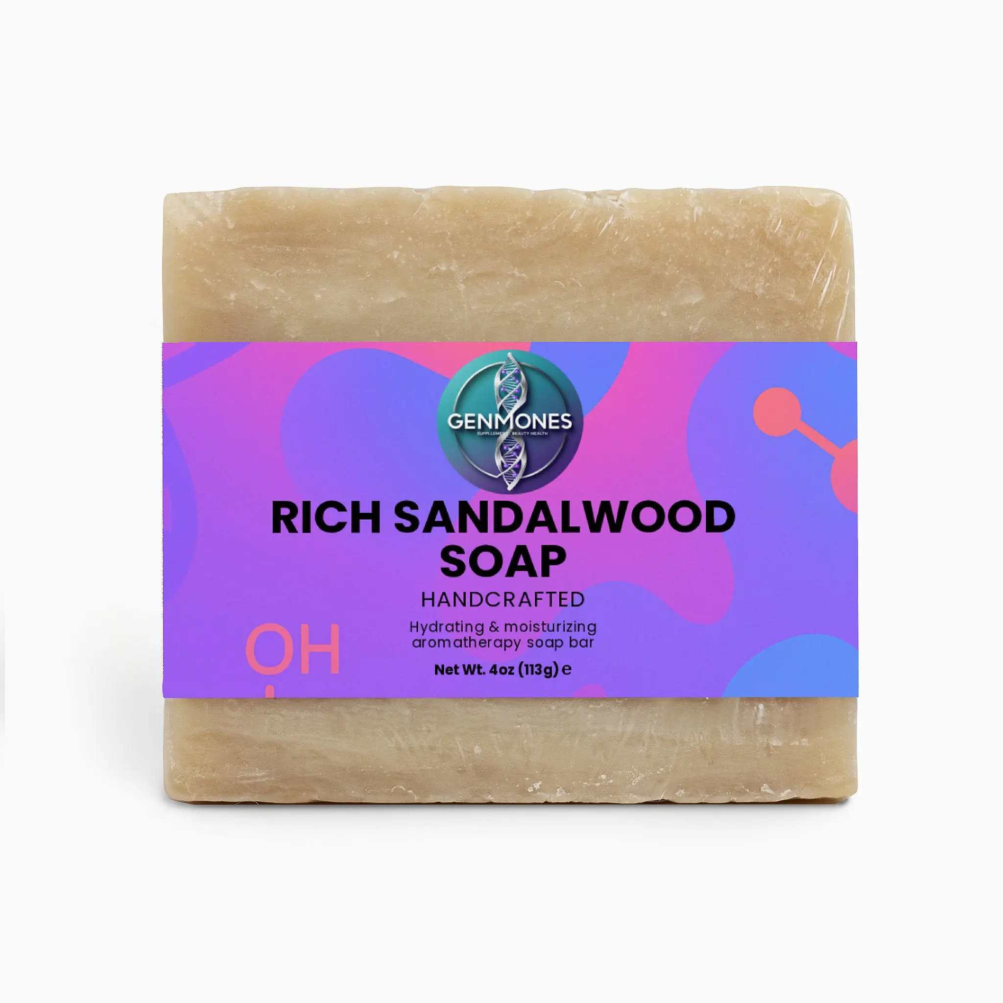 Genmones Rich Sandalwood Soap Handcrafted Hydrating & Moisturizing Gentle Daily Cleansing Bar with Organic Oils for Sensitive Skin 4 oz