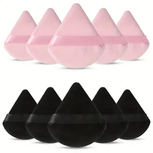 10-piece set of triangular soft sponge puffs, suitable for both dry and wet use, multi-functional set, available in pink and black, compatible with loose powder, foundation, blush, concealer, makeup application, and setting.