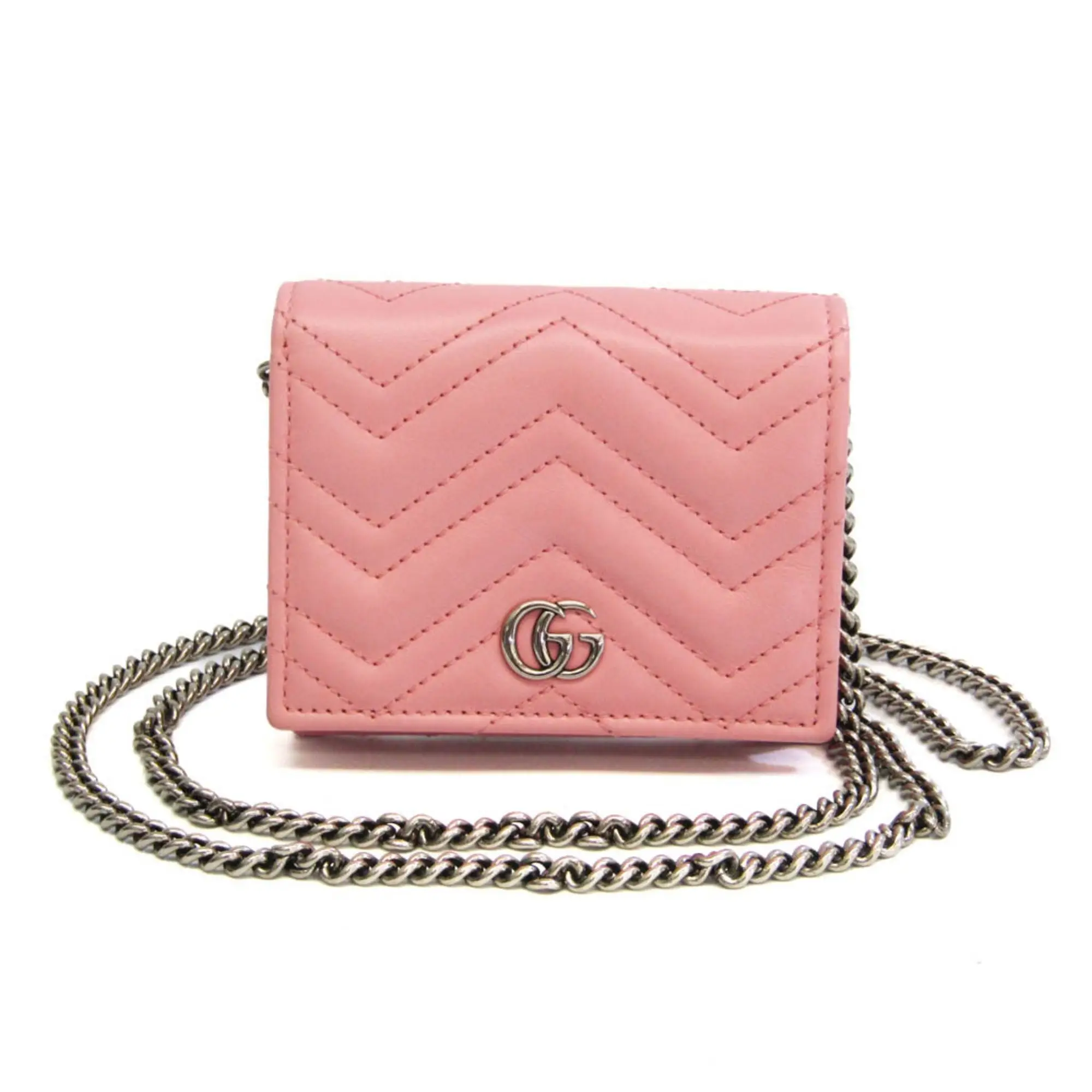 Pre-owned GUCCI Leather Shoulder Bags Gg Marmont Chain/ Shoulder Wallet Pink