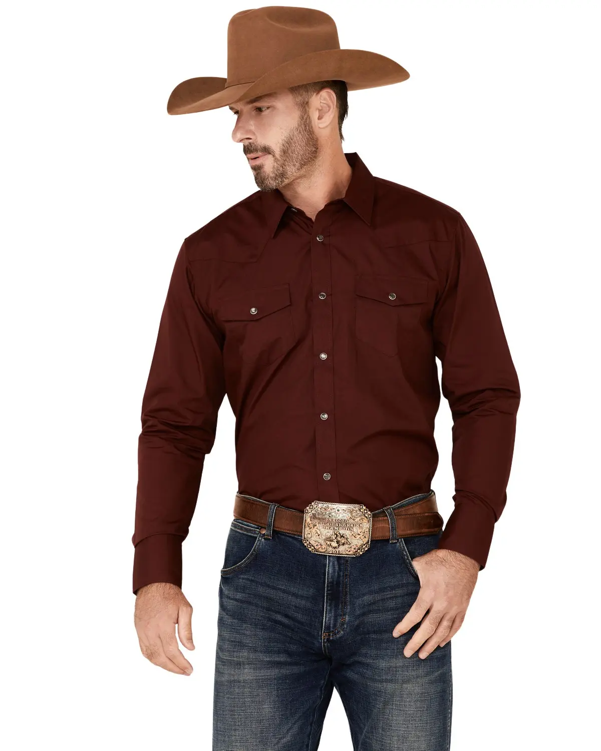 Gibson Trading Co Men's Men'S Basic Solid Long Sleeve Pearl Snap Western - Gmba21w100-Burg