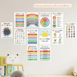 Kyleray | 12 Pcs Calming Posters – ESL, Emotions Chart & Feelings Wheel for Kids, Calm Down Corner Supplies, Classroom & Therapy Decor Visual Learning to regulate emotions and emotional intelligence Tools