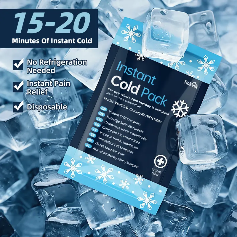 General Medi Instant Ice-Cold Packs (4”x5.5”) - 8 Disposable Recovery Aid Cold Packs for Pain Relief, Swelling, Inflammation, Sprains, Toothache - for Athletes, Outdoor Activities, Ice-Cold Ice Packs, Recovery Aid Ice Packs