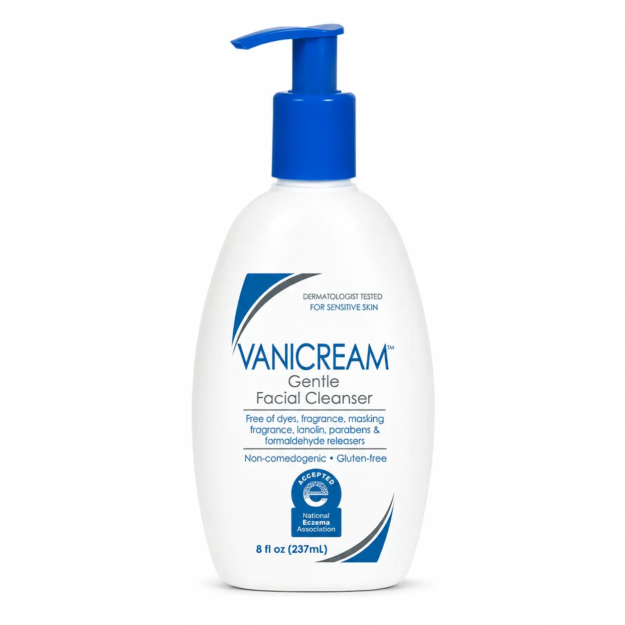 Vanicream Gentle Facial Cleaner with Pump Dispenser, for Sensitive Skin, Removes Makeup, Dirt & Excess Oils, 8 Fl Oz,