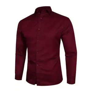 Formal Plain Burgundy Button Up Shirt, Men's Clothes For Spring Fall Business Occasion