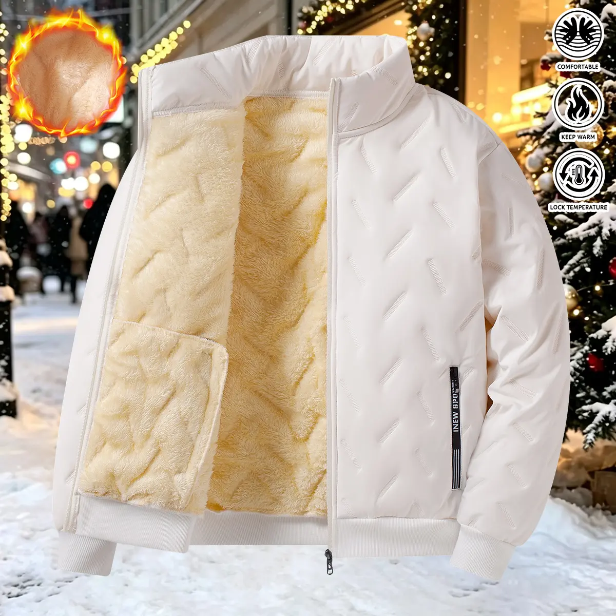 JOGWAVE Women's Basic Minimalist Fleece-Lined Stand Collar Coat - Full-Zip Warm Lightweight Casual Street Outerwear with Side Zip Pockets, Feminine Warm & Cozy Women's Fleece Jackets for Autumn Winter Everyday Wear, Feminine Women's Fleece Jackets